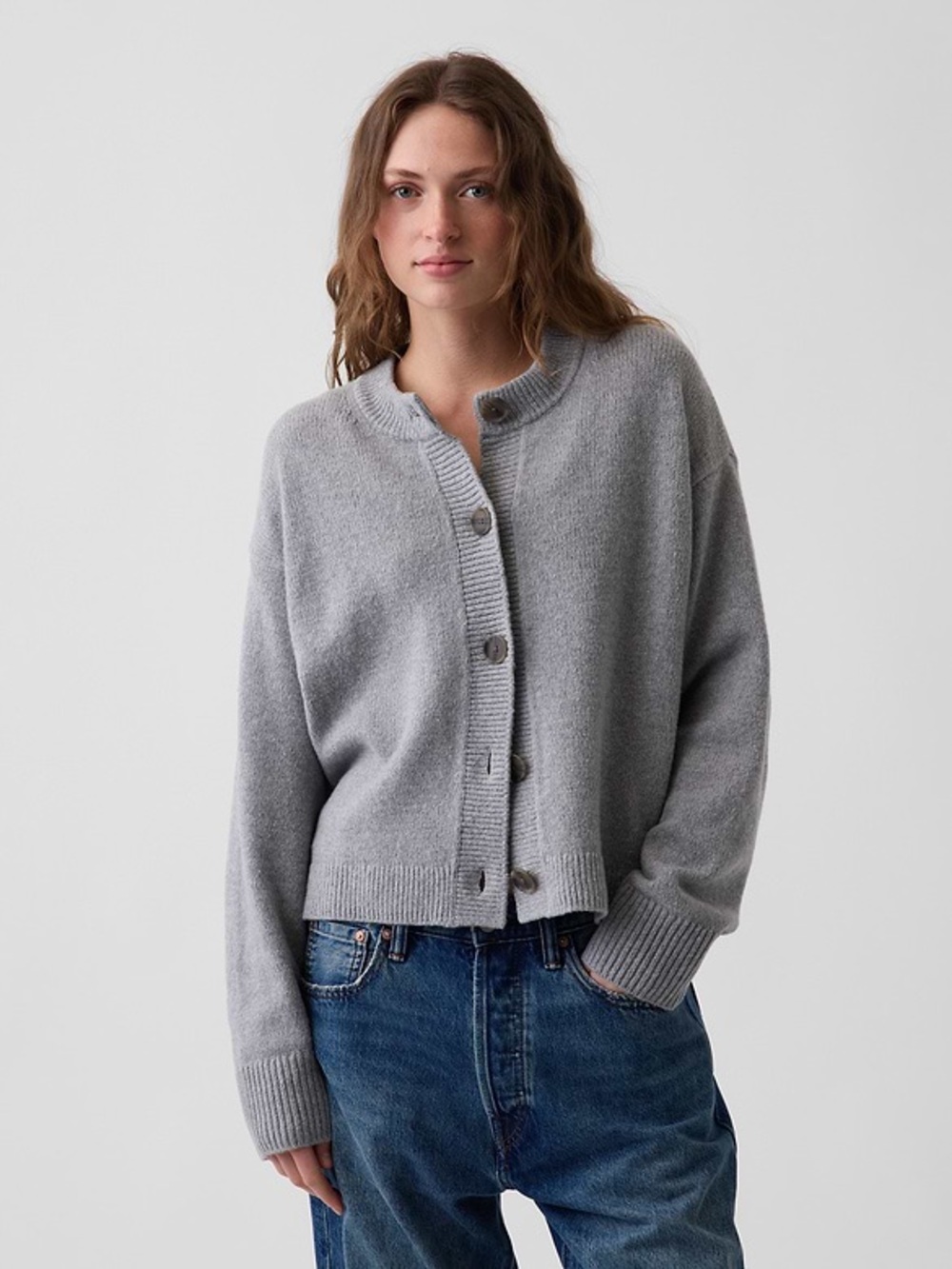 Banana Republic Women's Button-Up Crewneck Cardigan Sweater, Grey, Sz L, NWT